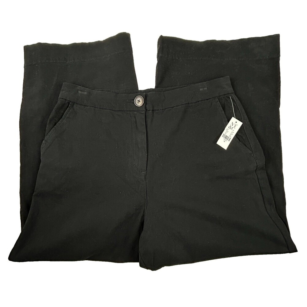 NY&C Black Wide Leg Dress Pants Button Detail Size 12 NWT